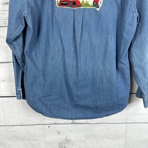 Pendleton Shirt Womens Small Blue Vintage Chambray Denim Button Country Patch - Picture 3 of 12